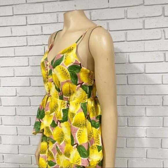 Farm Rio Fresh Lemons Ruffle Midi Dress S – NWT, Lemon Print, High-Low Flounce - Picture 5 of 12
